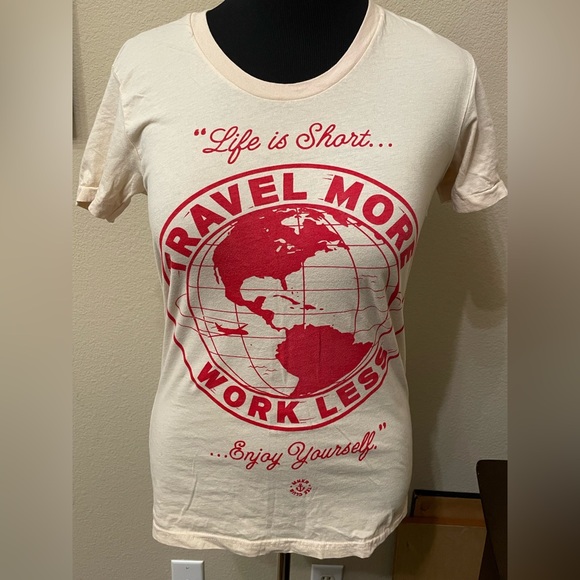 MNKR BRAND Los Angeles t shirt, women’s size xl, Travel more work less - Picture 2 of 4
